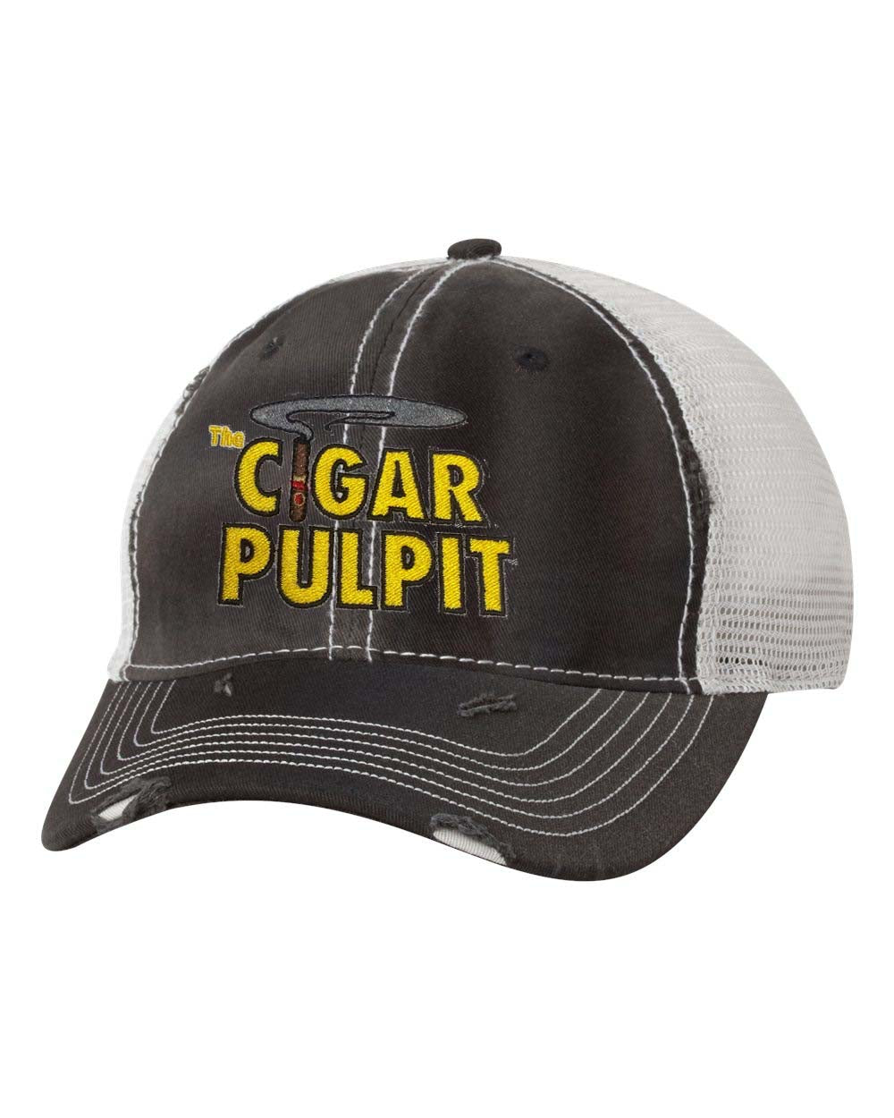 Cigar Pulpit - Black/Silver Dirty Washed Trucker Hat