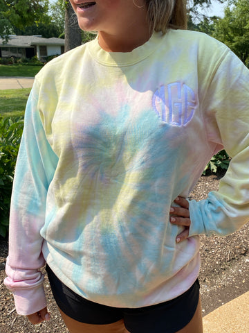 Unisex Midweight Tie-Dyed Sweatshirt - Embroidered Monogram
